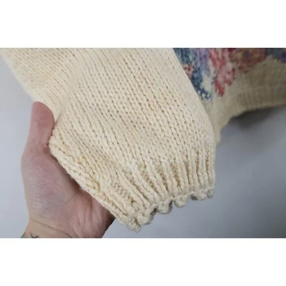 Deadstock Vintage 90s Streetwear Womens Medium Hand Knit Flower Floral Sweater - Picture 8 of 15